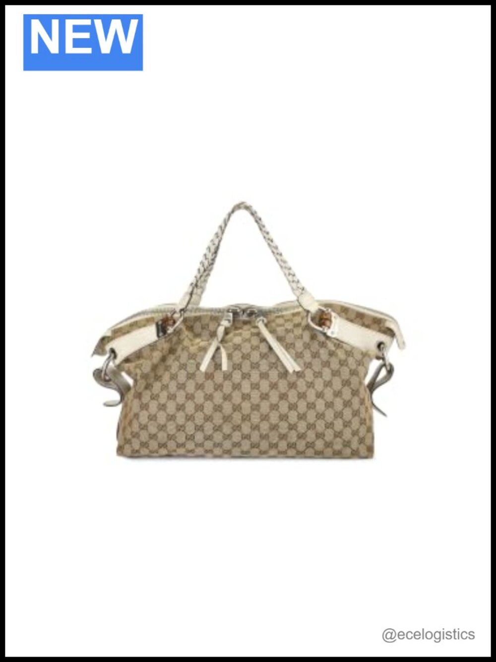Pre-Loved Vintage Logo Canvas Handbag with Bamboo Detailing